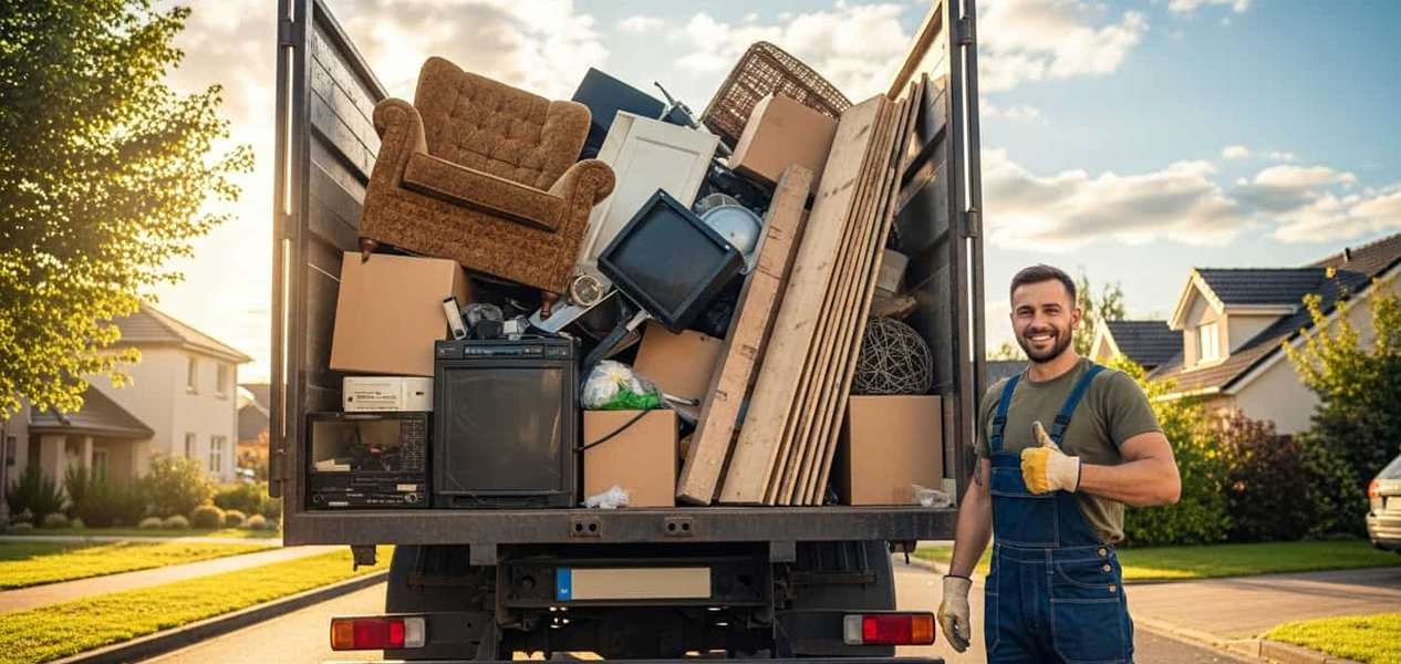 Junk removal truck loaded with household items