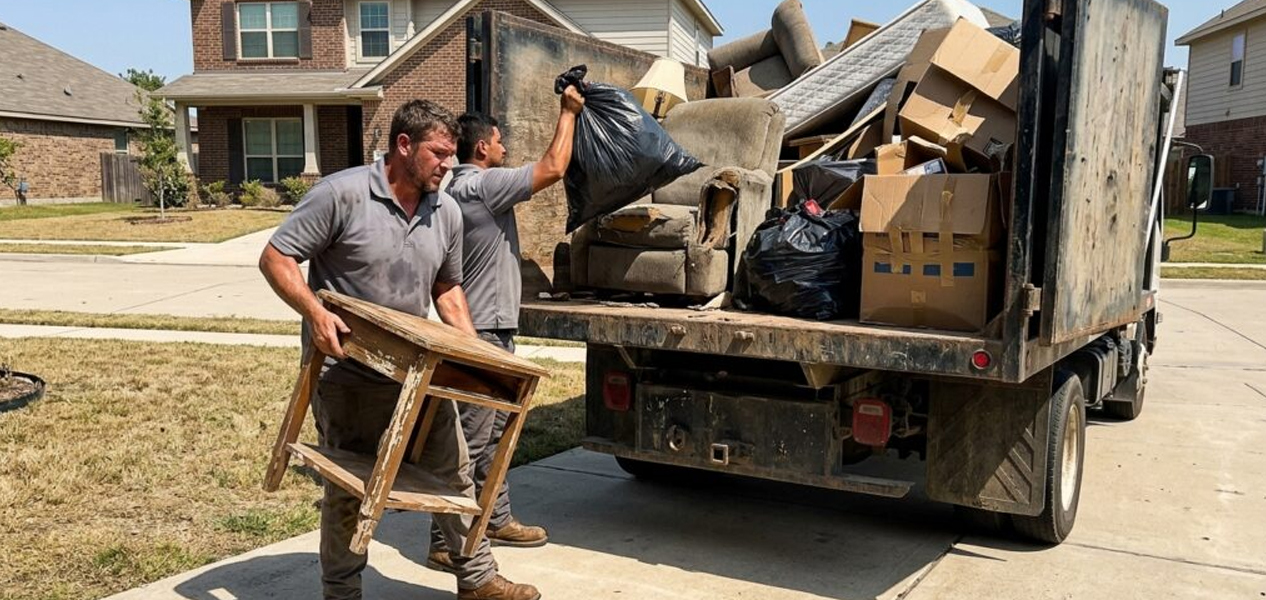 Loaded junk truck in residential area