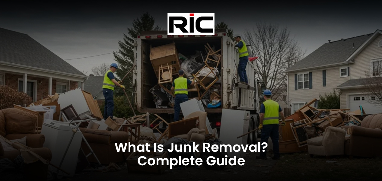 Junk removal truck with furniture and debris