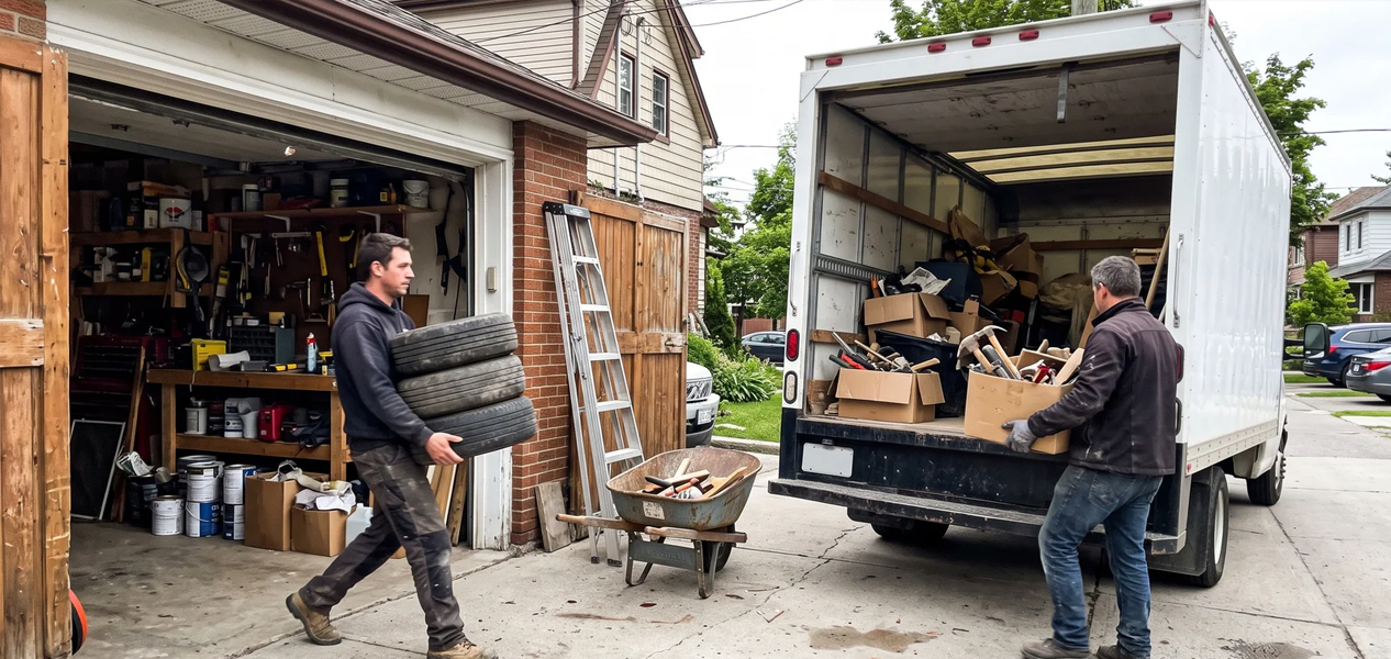 Junk removal crew handling items during the removal process