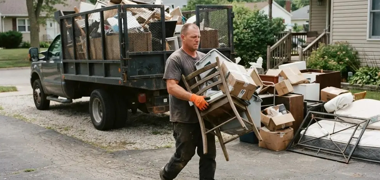 Junk removal crew handling items during the removal process
