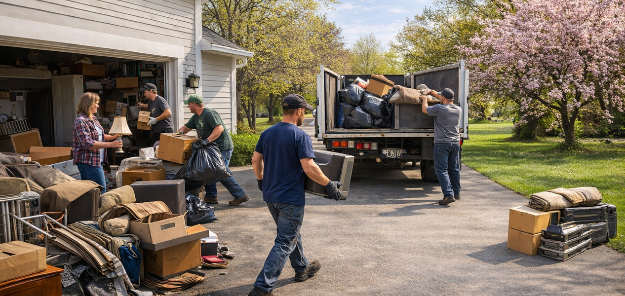 Junk removal crew handling items during the removal process