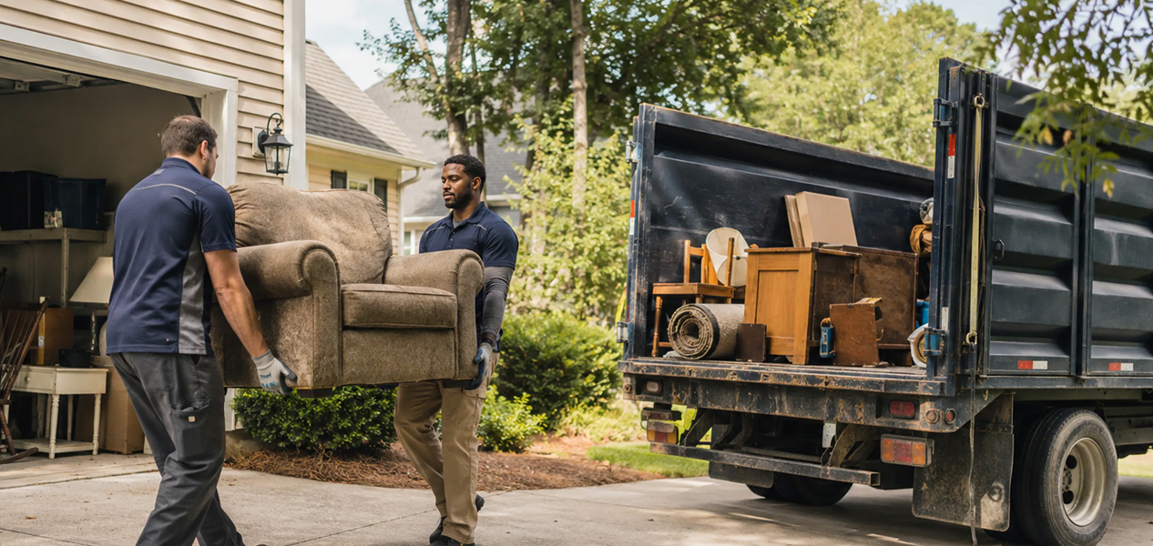 Junk removal crew handling items during the removal process