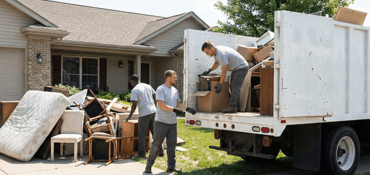 Junk removal crew handling items during the removal process