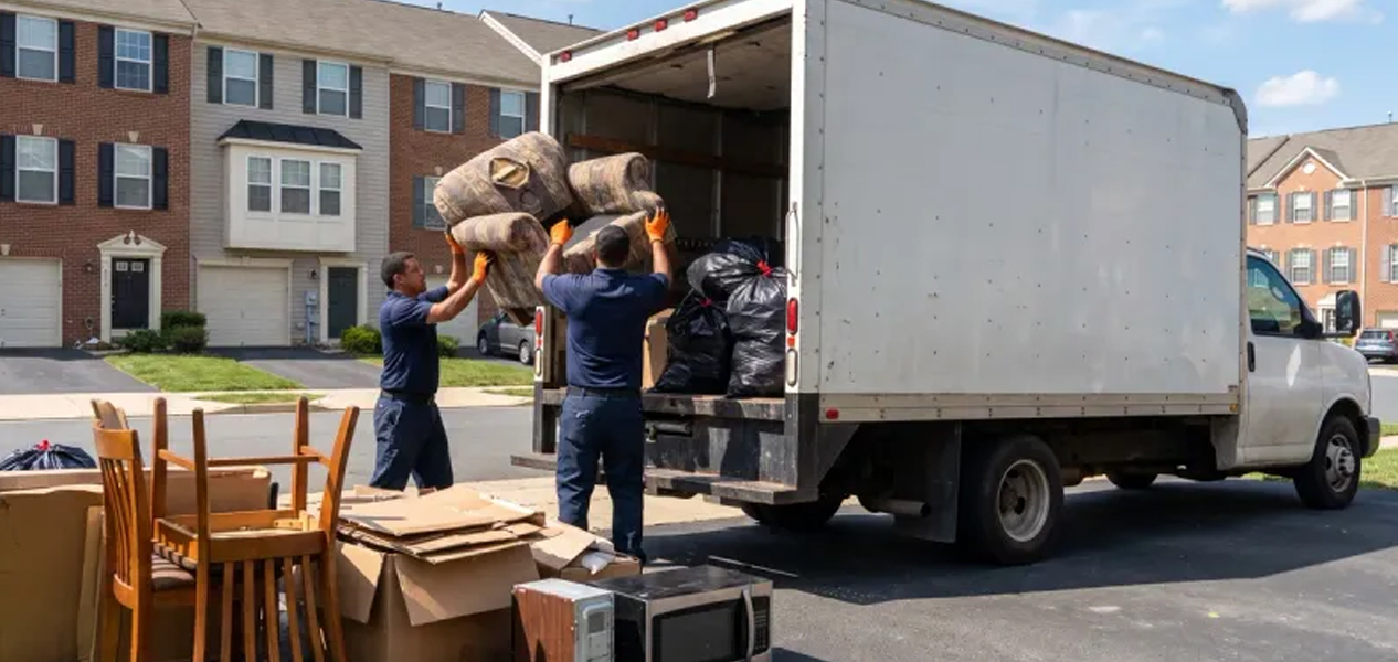 Junk removal crew handling items during the removal process