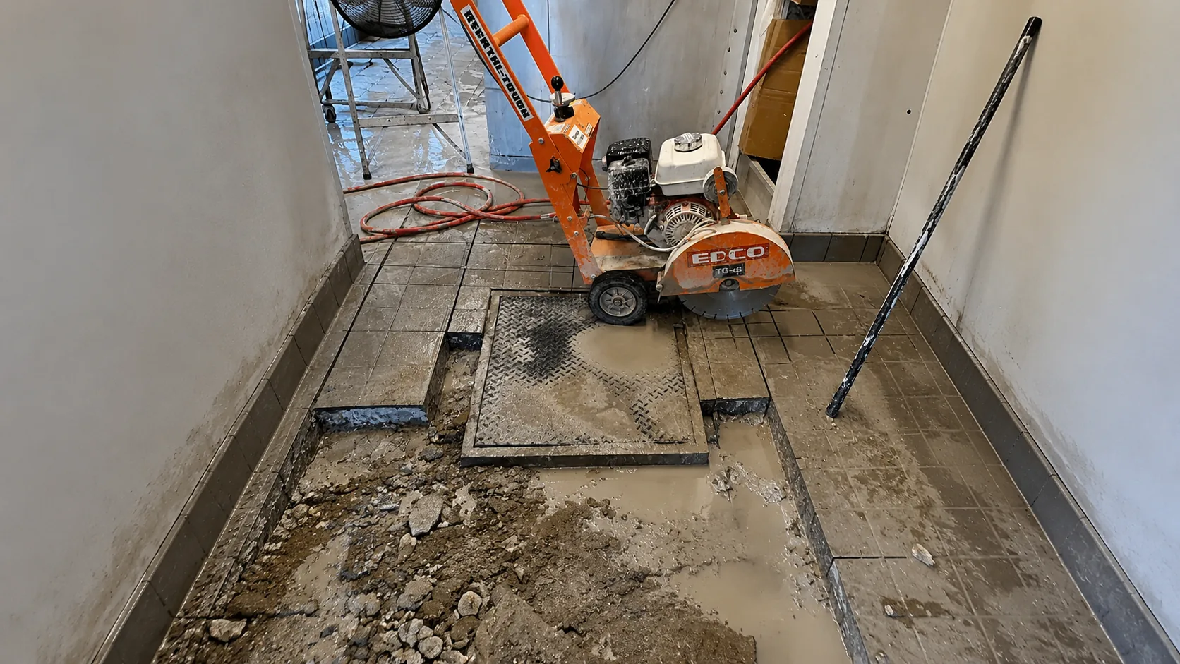 Concrete slab broken apart during demolition