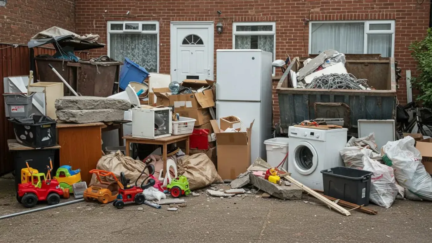 Household junk and debris piled for removal